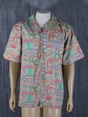 Vintage Button Down Shirt - Patel Colour Tribal Patterns - Men's Medium